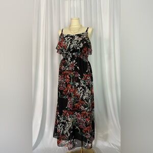 Studio JPR Black and Red Floral Maxi Dress and Elastic Waist (652)